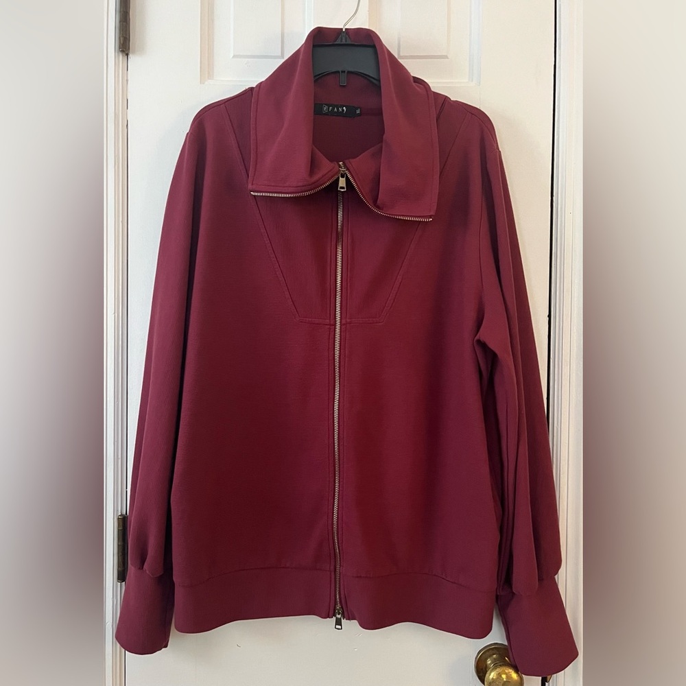 EFAN Women's Wine Color Oversized Full Zip Up Midweight Sweatshirt. Size: XL. - Picture 2 of 8
